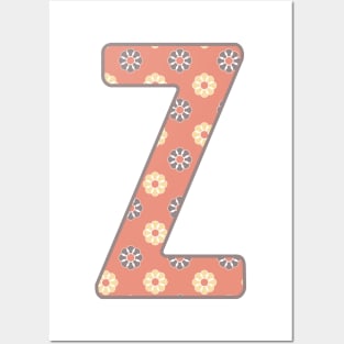 MONOGRAM LETTER Z PINK FLORAL TYPOGRAPHY DESIGN Posters and Art